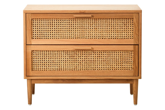Janica Rattan and Oak Wood Two Drawer Chest - Skandi London