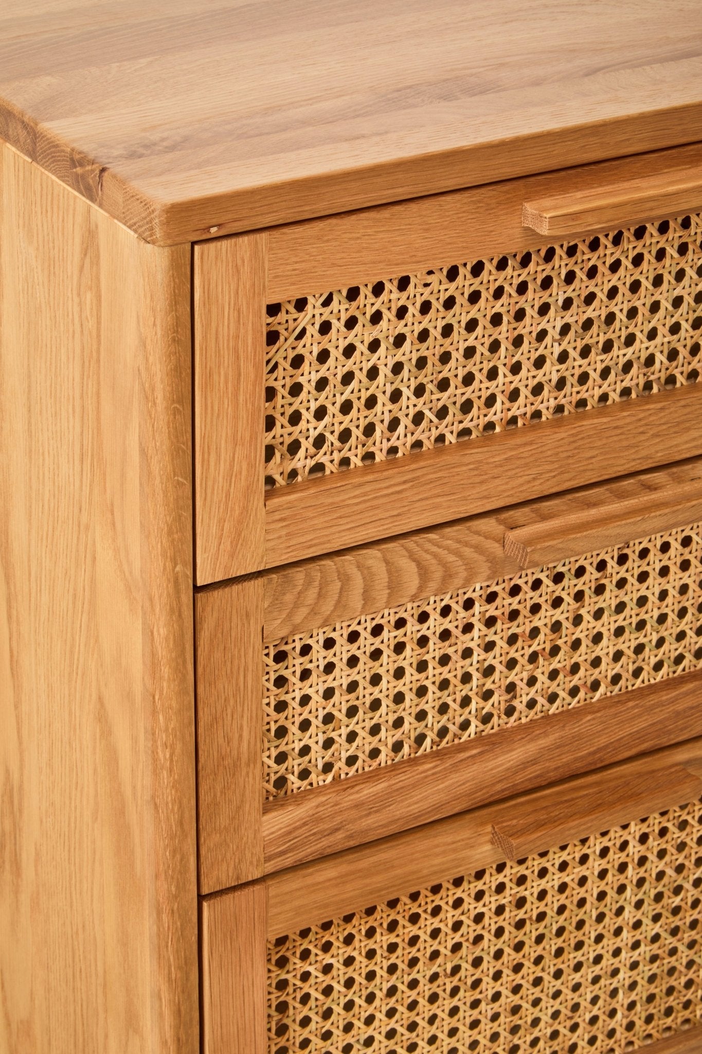 Janica Rattan and Oak Three Drawer Wood Chest - Skandi London