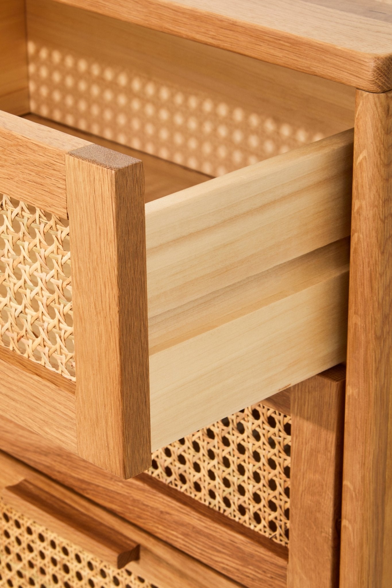 Janica Rattan and Oak Three Drawer Wood Chest - Skandi London