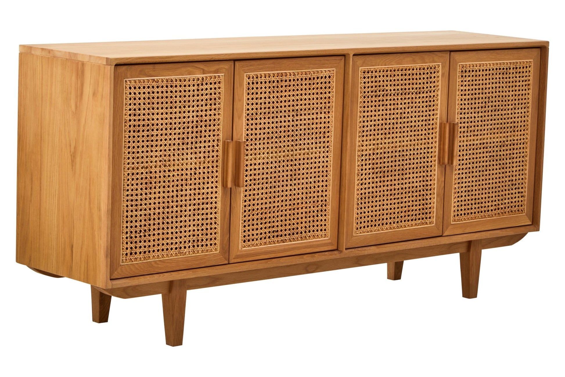 Janica 4 Door Natural Rattan And Oak Sideboard - Skandi London