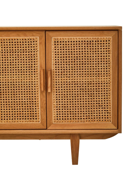 Janica 4 Door Natural Rattan And Oak Sideboard - Skandi London