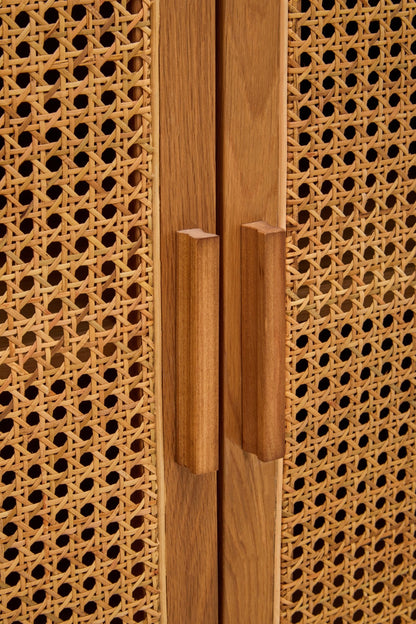 Janica 4 Door Natural Rattan And Oak Sideboard - Skandi London