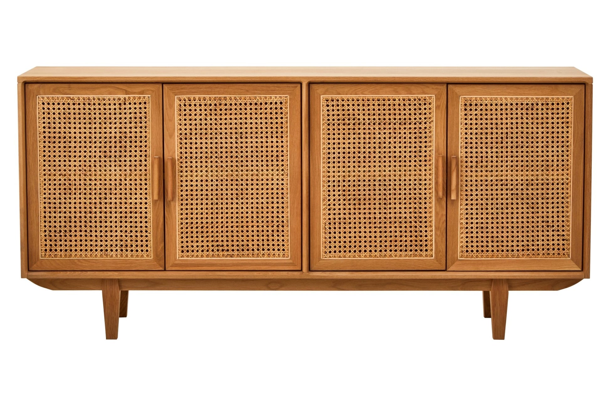 Janica 4 Door Natural Rattan And Oak Sideboard - Skandi London