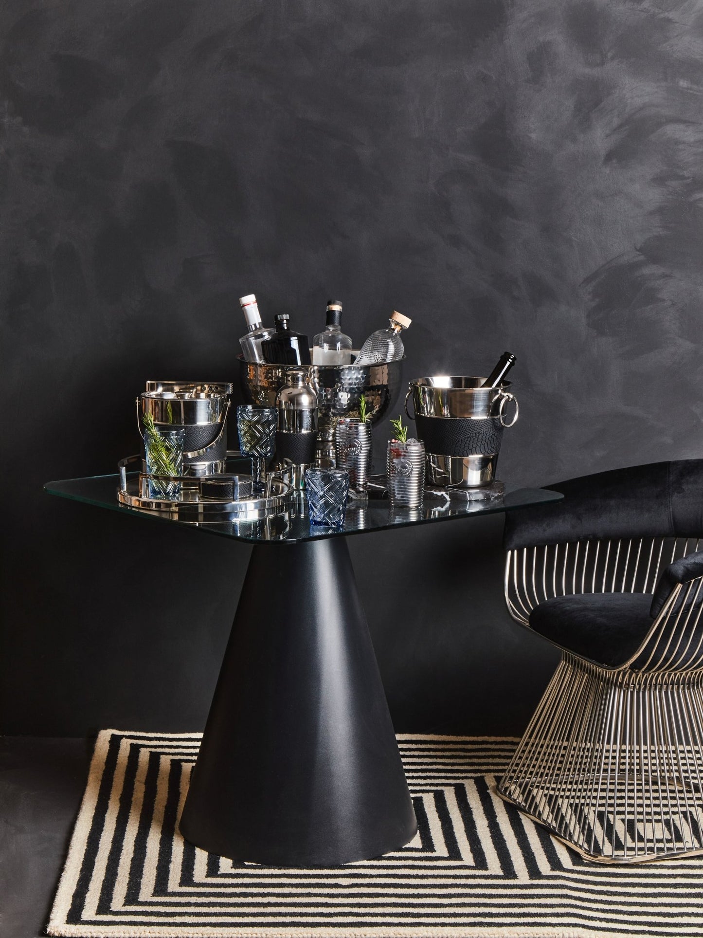 Sander Black and Silver Velvet Chair - Skandi London