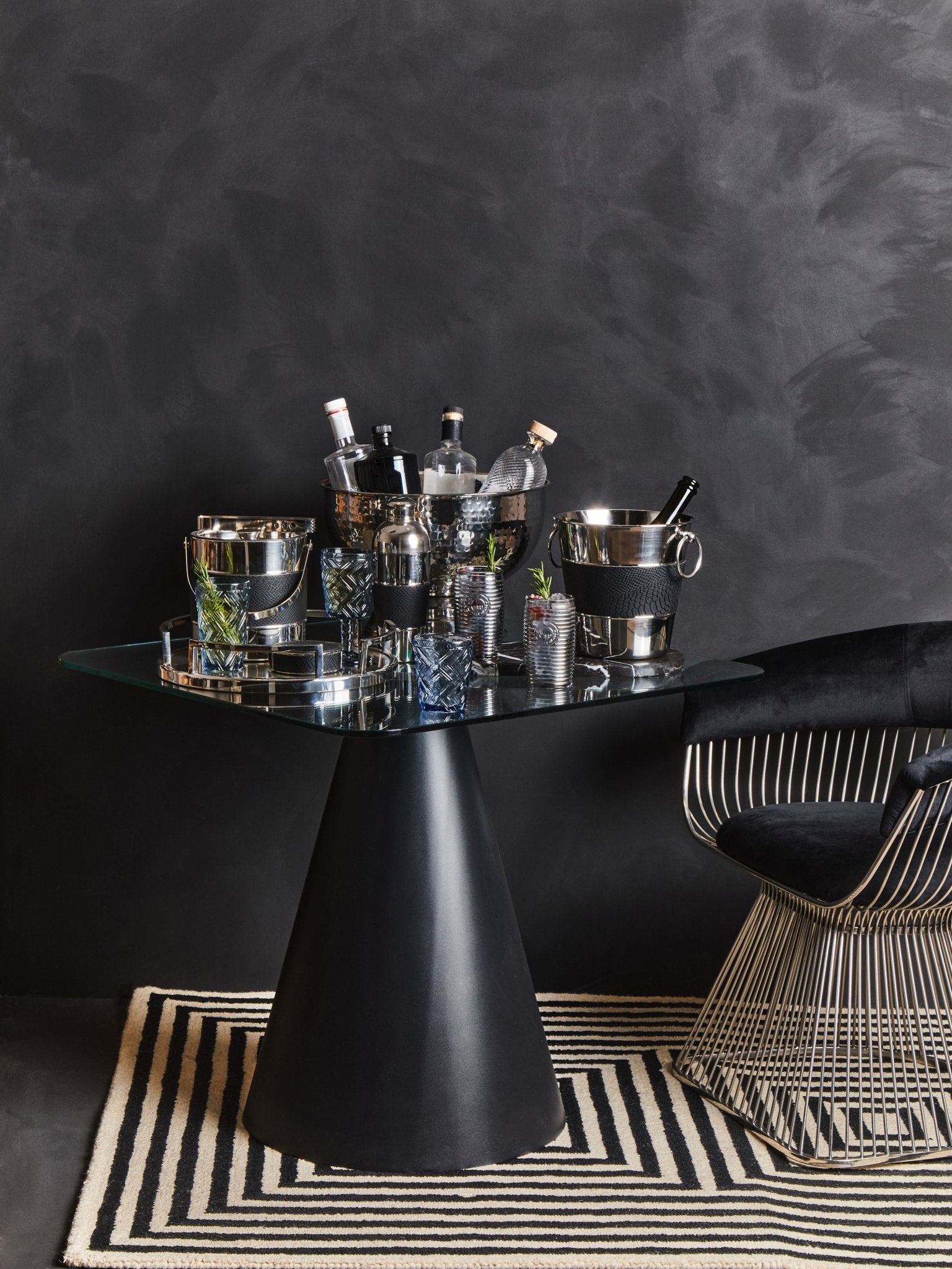 Sander Black and Silver Velvet Chair - Skandi London