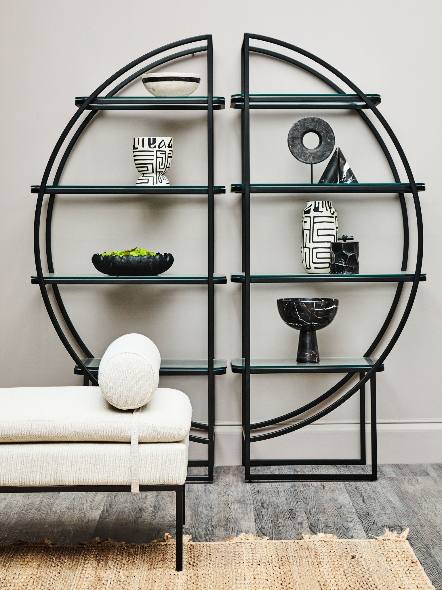 Sander Right Half Moon Black Shelf Unit - Skandi London