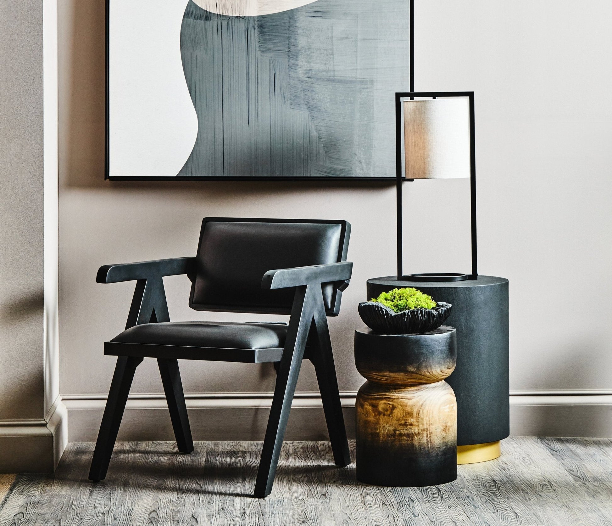 Bodil Black Leather Armchair With Wood Frame - Skandi London