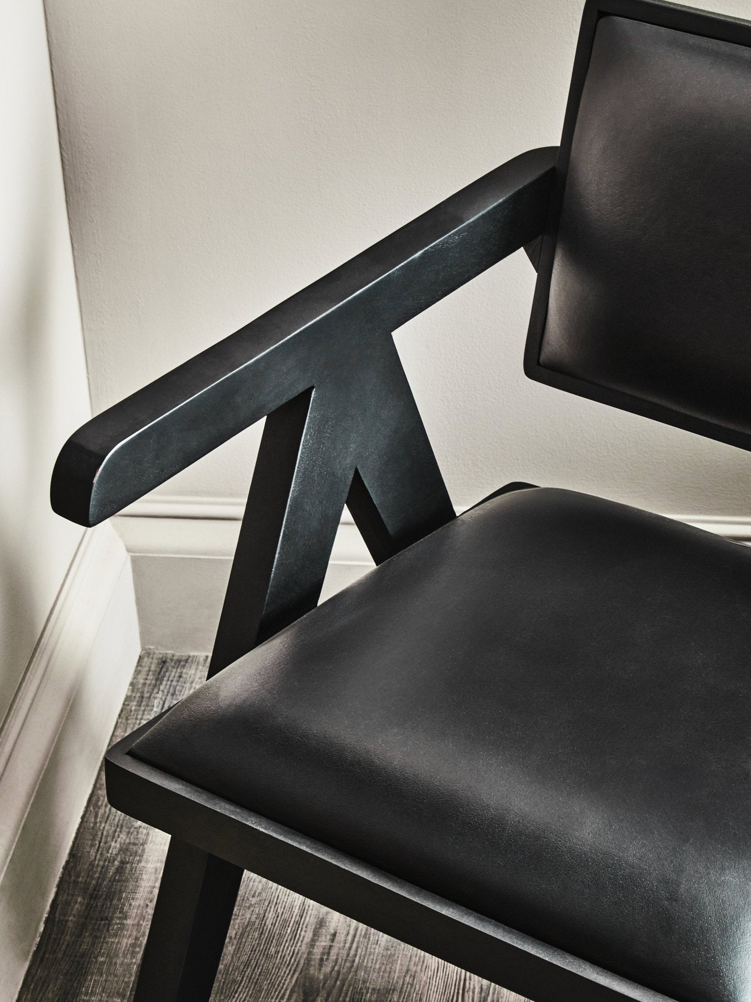 Bodil Black Leather Armchair With Wood Frame - Skandi London