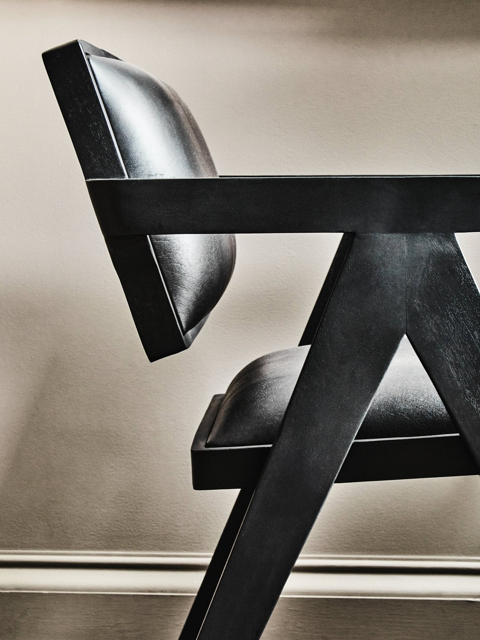 Bodil Black Leather Armchair With Wood Frame - Skandi London