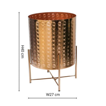 Zendaya Gold Embossed Metal Planter with Stand H25cm D25cm - Skandi London