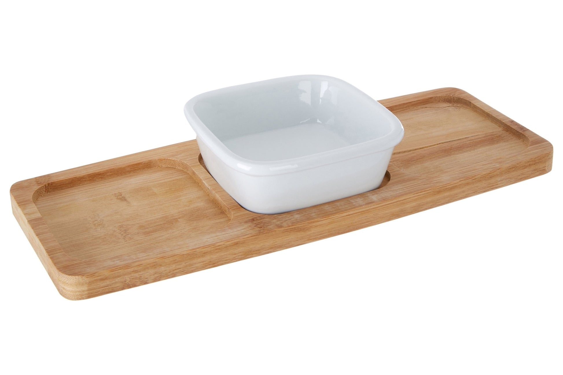 Aina Bamboo Snack Tray With White Dipping Bowl - Skandi London