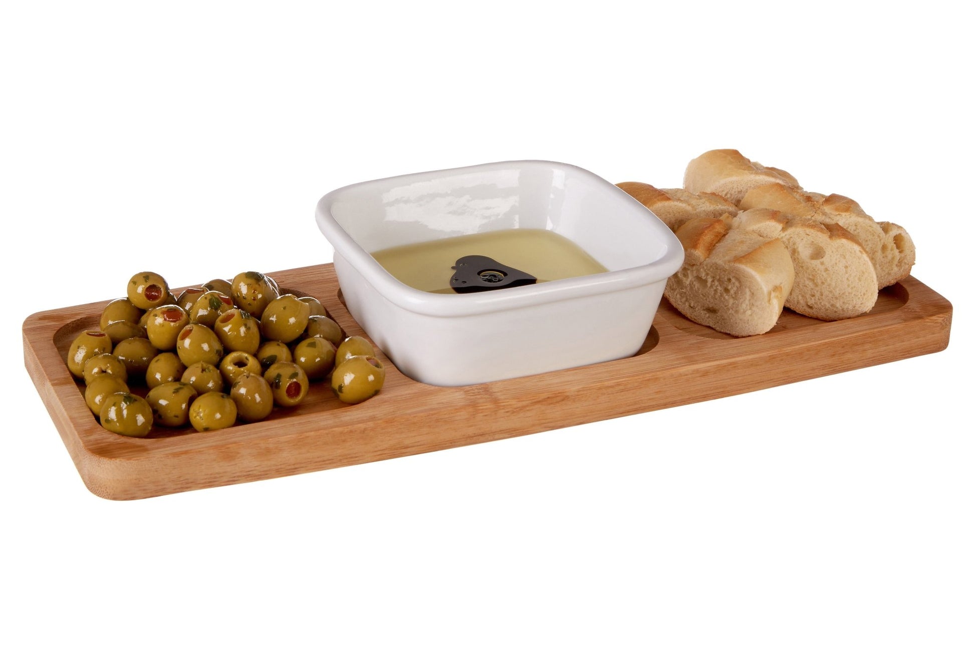 Aina Bamboo Snack Tray With White Dipping Bowl - Skandi London