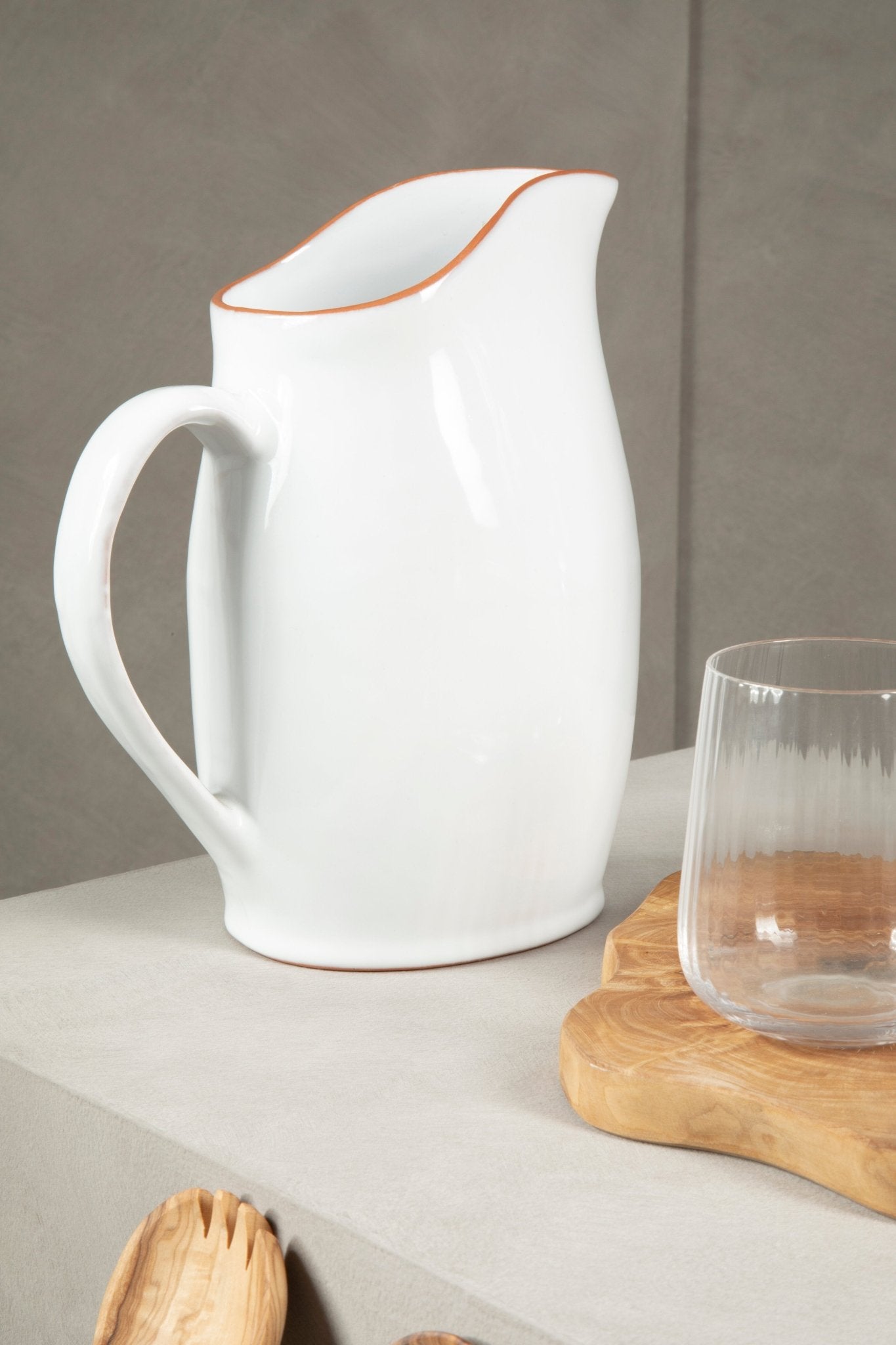 Britta White Glazed Terracotta Pitcher - Skandi London