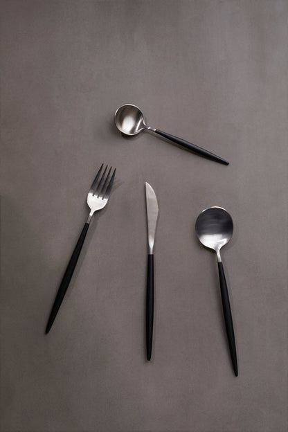 Asmund 16 Piece Matte Silver and Black Cutlery Set - Skandi London