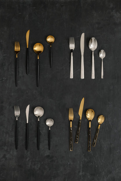 Asmund 16 Piece Black and Matte Gold and Black Cutlery Set - Skandi London
