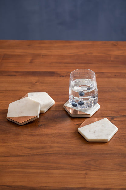 Kent Set Of 4 White Marble And Copper Inlay Coasters - Skandi London