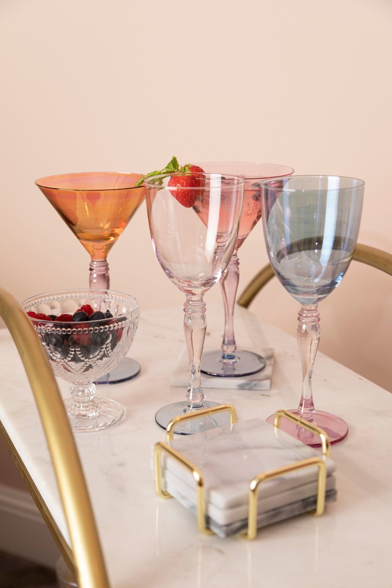 Cristen Set Of 4 White Marble Coasters with Brass Finish Holder - Skandi London