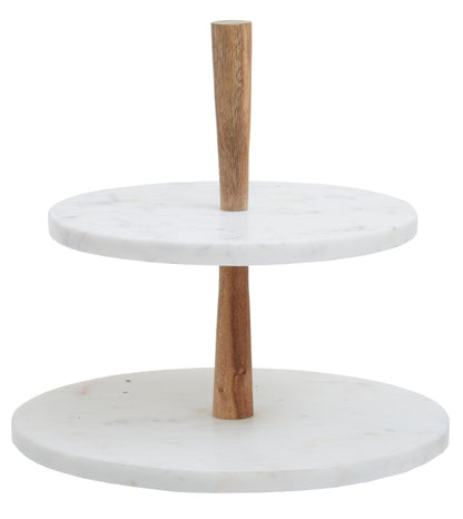 Kent Two Tier Marble and Acacia Wood Cake Stand - Skandi London