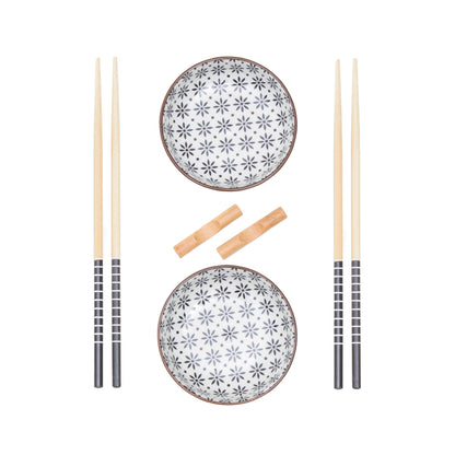 Haldor 6pc White Ceramic and Wood Sushi Set - Skandi London