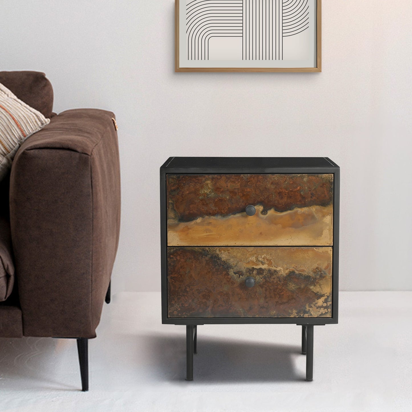 Hendon Two Drawer Iron Bedside Table - Skandi London