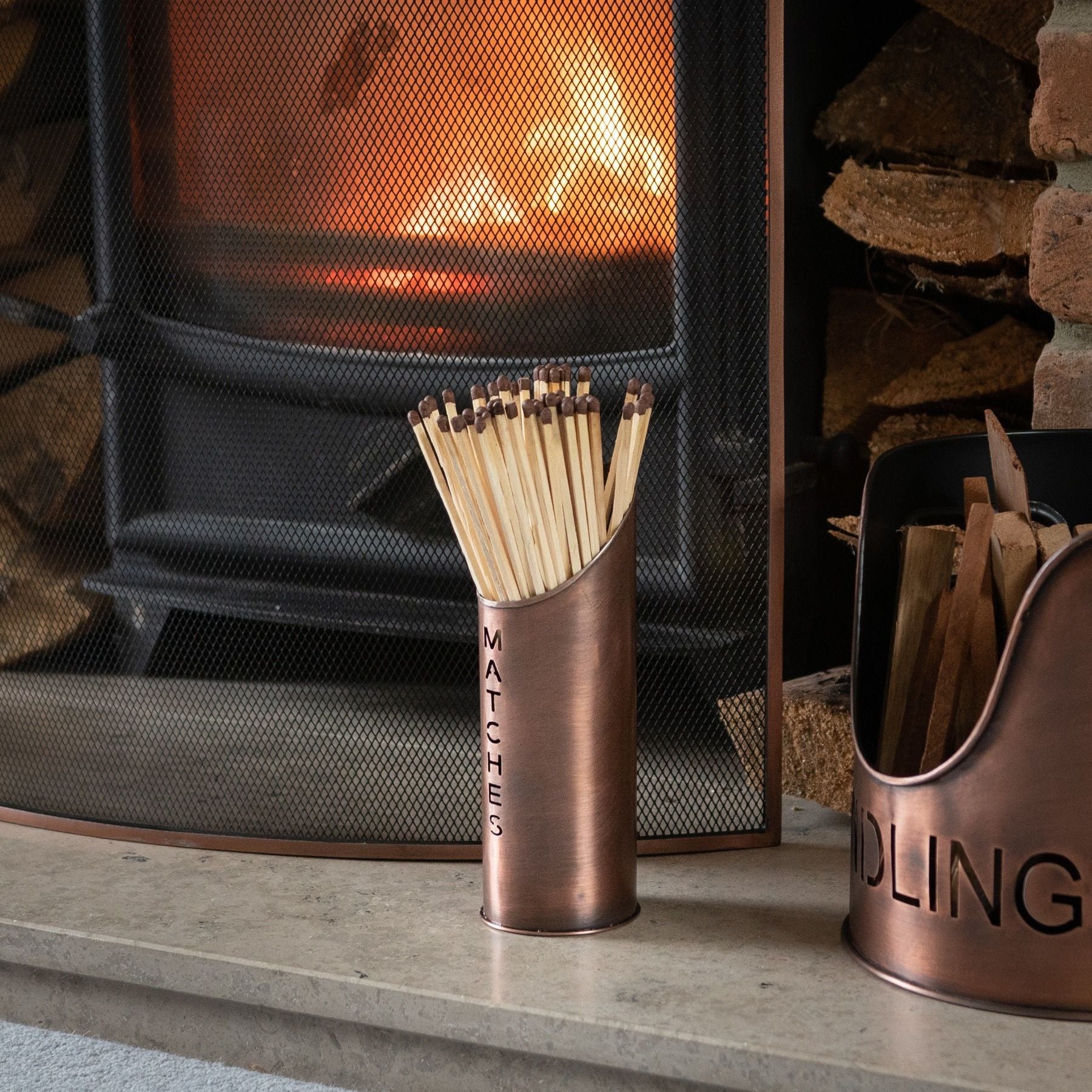 Skandi London Copper Finish Logs And Kindling Buckets & Matchstick Holder - Skandi London
