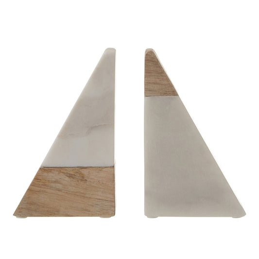 Njord White Marble And Mango Wood Bookends - Skandi London