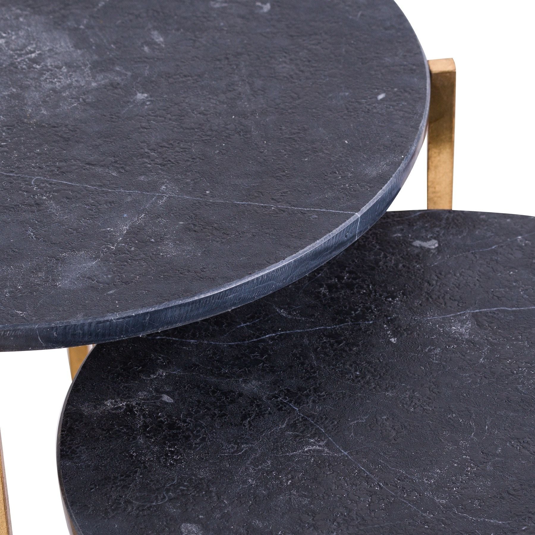 Skandi London Set Of 2 Gold And Black Marble Tables - Skandi London