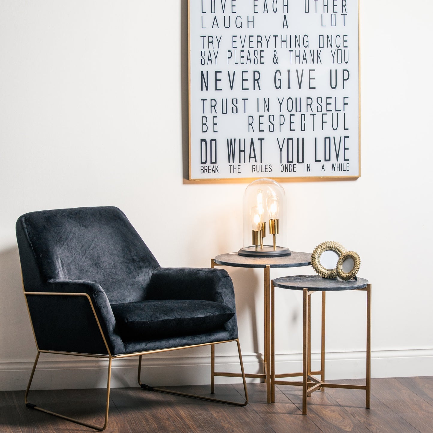 Skandi London Set Of 2 Gold And Black Marble Tables - Skandi London