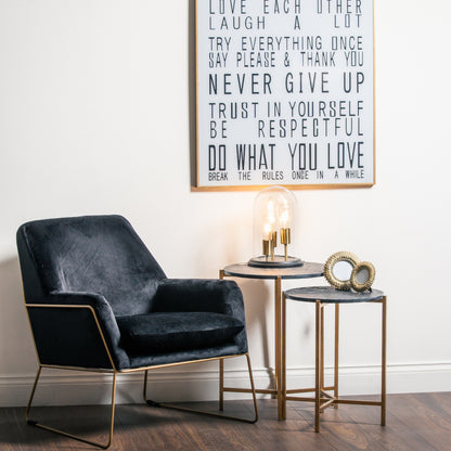Skandi London Set Of 2 Gold And Black Marble Tables - Skandi London