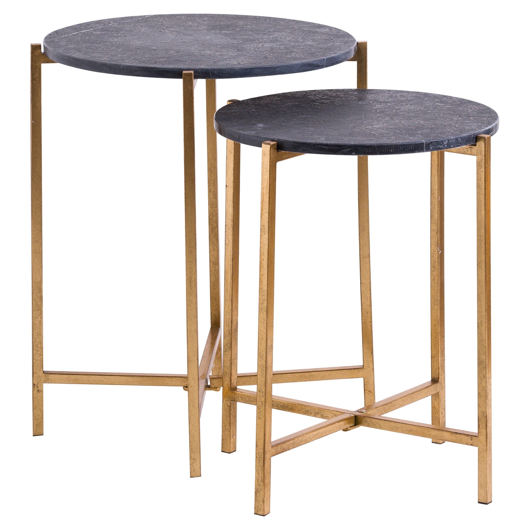 Skandi London Set Of 2 Gold And Black Marble Tables - Skandi London