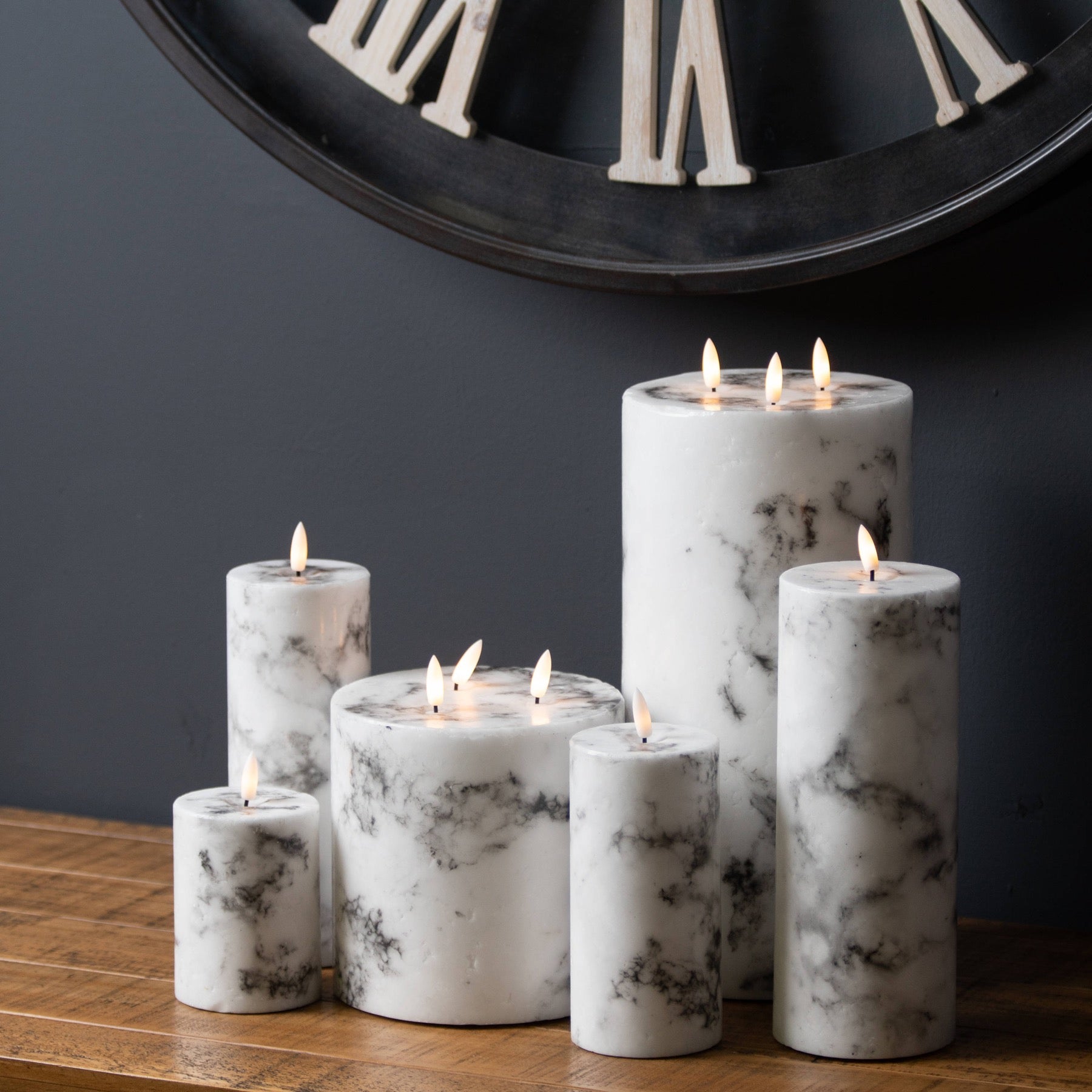 Luksus Collection Natural Glow 3x8 Marble Effect LED Candle - Skandi London