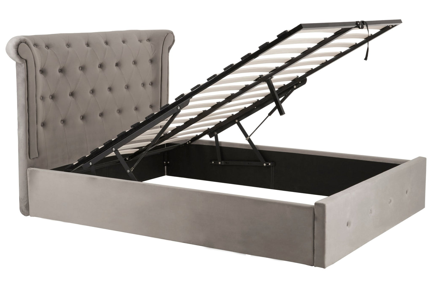 Darby Steel Velvet Double Ottoman Bed - Skandi London