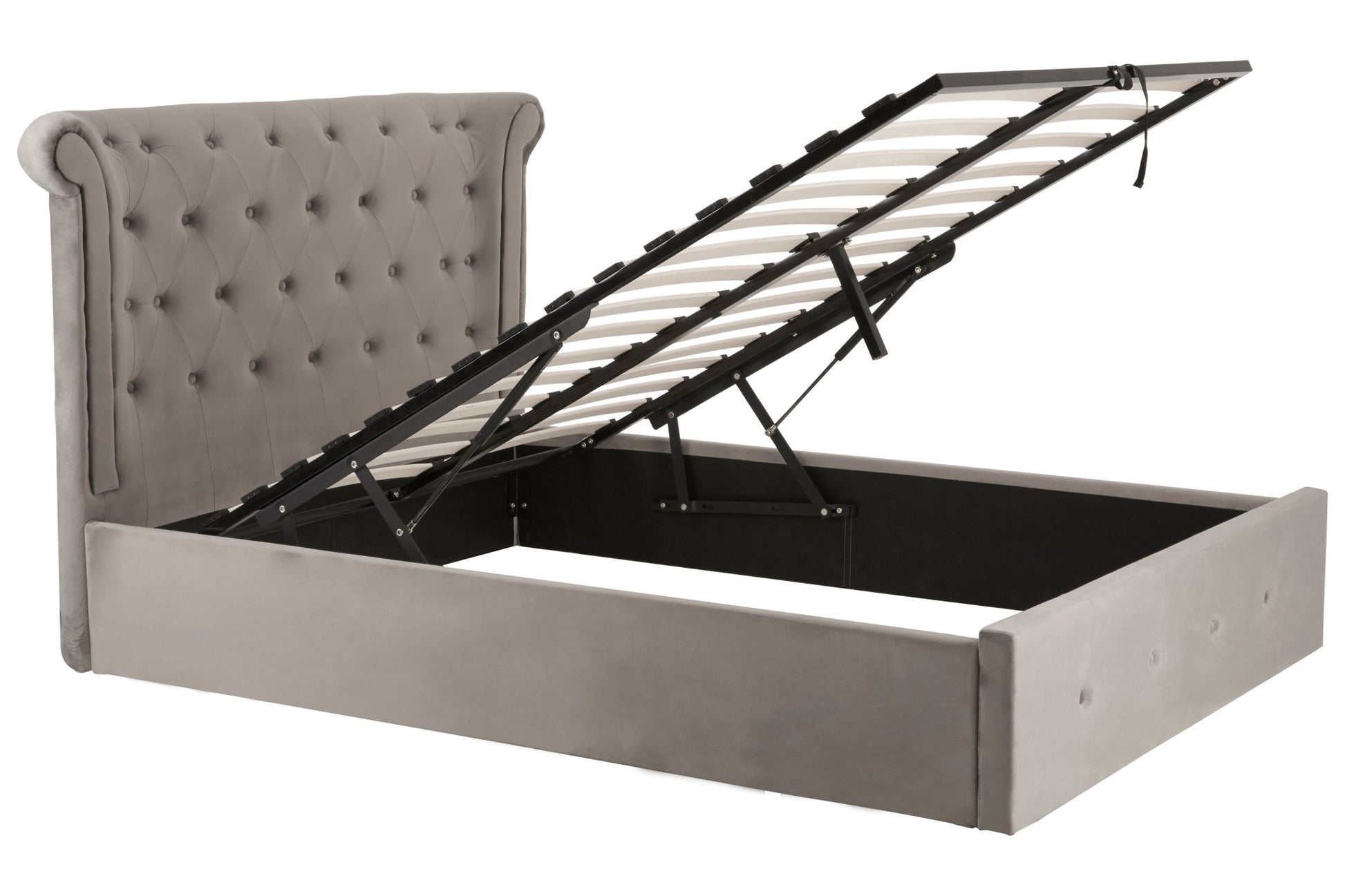 Darby Steel Velvet Double Ottoman Bed - Skandi London