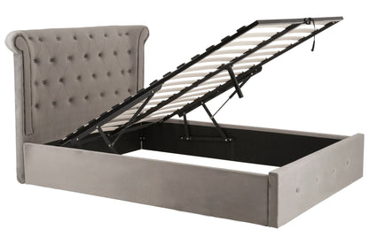 Darby Steel Velvet Double Ottoman Bed - Skandi London