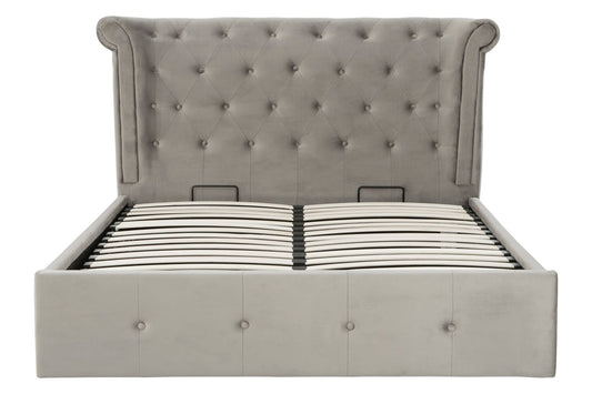 Darby Kingsize Grey Brush Velvet Ottoman Bed - Skandi London