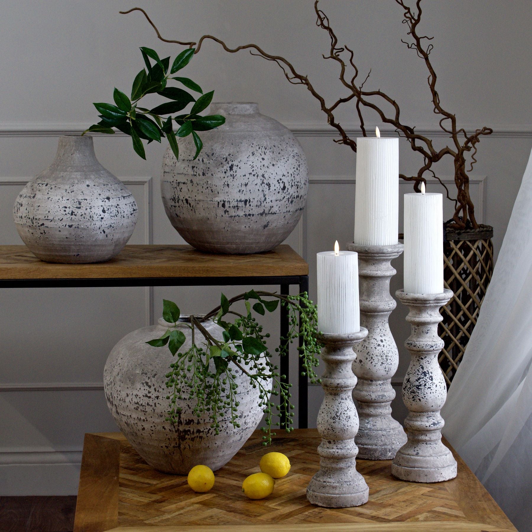 Skandi London Large Stone Ceramic Column Candle Holder - Skandi London