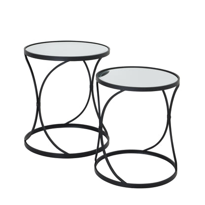 Hverager Set Of Two Black Mirrored Side Tables - Skandi London