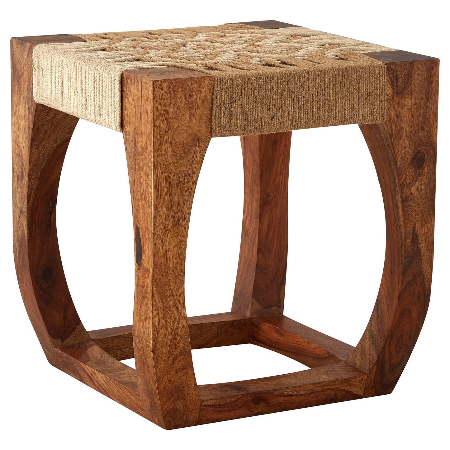 Bernt Sheesham Wood And Jute Boho Stool - Skandi London