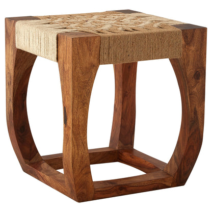 Bernt Sheesham Wood And Jute Boho Stool - Skandi London