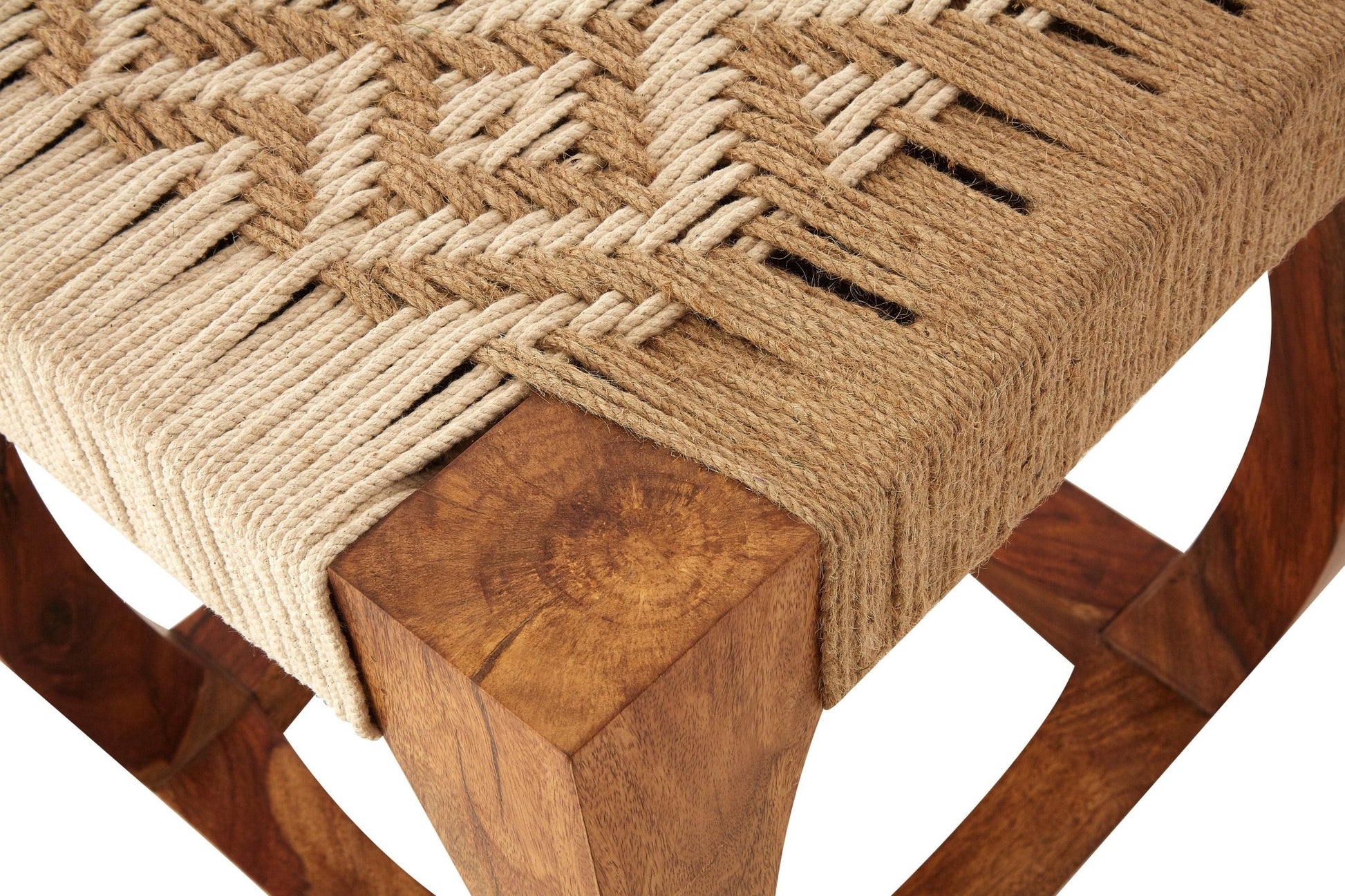 Bernt Sheesham Wood And Jute Boho Stool - Skandi London