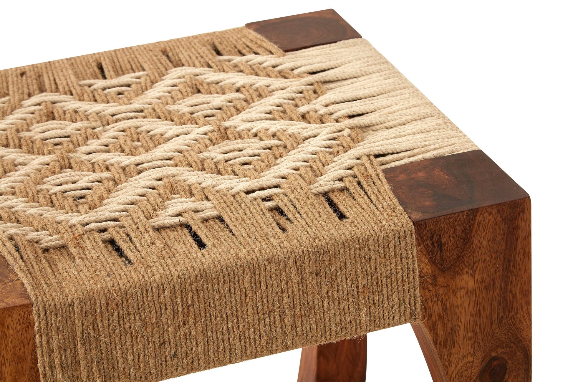 Bernt Sheesham Wood And Jute Boho Stool - Skandi London