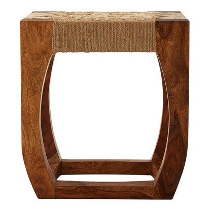 Bernt Sheesham Wood And Jute Boho Stool - Skandi London