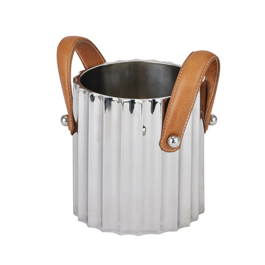 Skandi London Silver Fluted Leather Handled Single Champagne Cooler - Skandi London