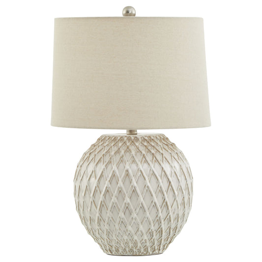 Skandi London Lattice Ceramic Table Lamp With Linen Shade - Skandi London