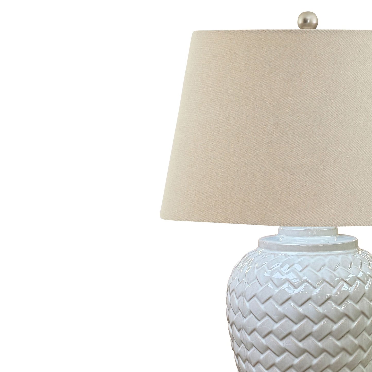 Skandi London Woven Ceramic Table Lamp With Linen Shade - Skandi London