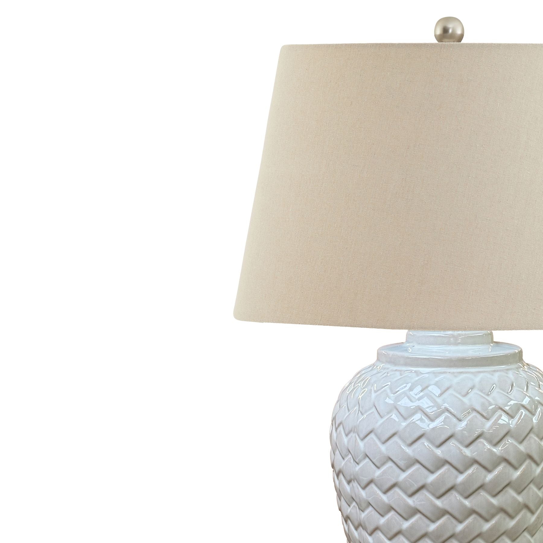 Skandi London Woven Ceramic Table Lamp With Linen Shade - Skandi London