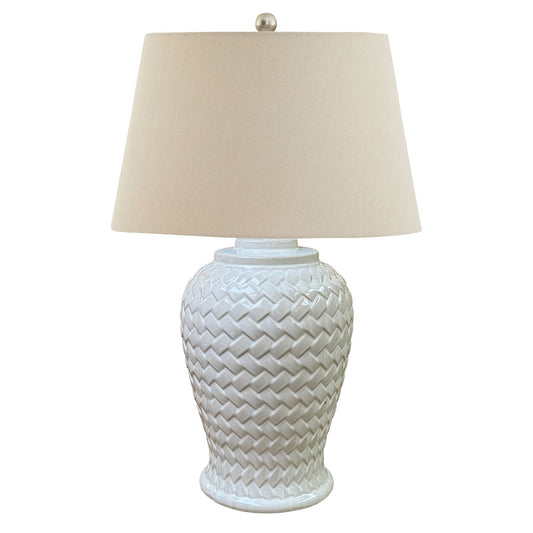 Skandi London Woven Ceramic Table Lamp With Linen Shade - Skandi London