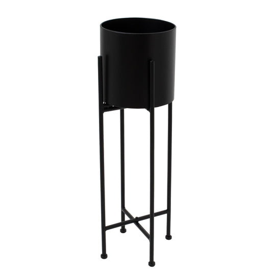 Skandi London Matt Black Cylindrical Planter On Black Frame - Skandi London