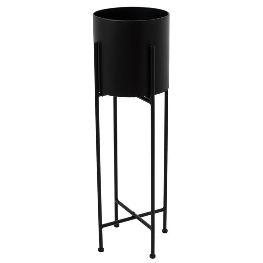 Skandi London Large Matt Black Cylindrical Planter On Black Frame - Skandi London
