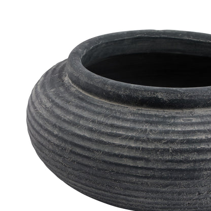 Malmo Grey Round Ribbed Planter - Skandi London